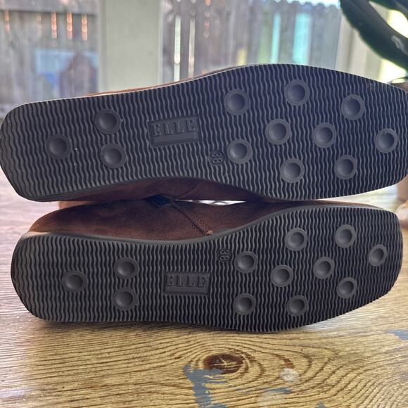 Elle Brown Chestnut Suede Womens Size 7-7.5 Boot Lace Up Square Toe Mid Calf - Picture 8 of 8